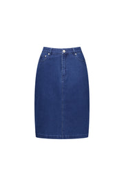 Vassalli 372AV Garden - Printed Denim Skirt with Back Vent