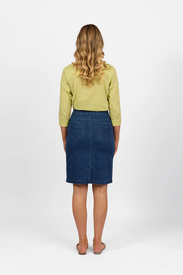 Vassalli 372AV Garden - Printed Denim Skirt with Back Vent