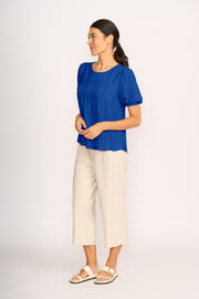 OH Three Volume Sleeve Scoop Hem Top in Blue TP14056