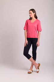 Esplanade Mercerised Cotton V Neck Elbow Sleeve Tee TP14166