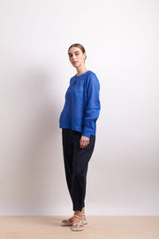 Neris Pin Tuck Blouse 2825 in Marina Blue