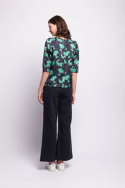 Foil Button Back Blouse in Black Floral TP14187