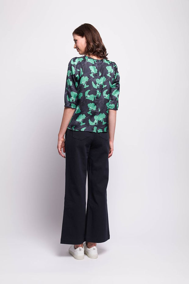 Foil Button Back Blouse in Black Floral TP14187