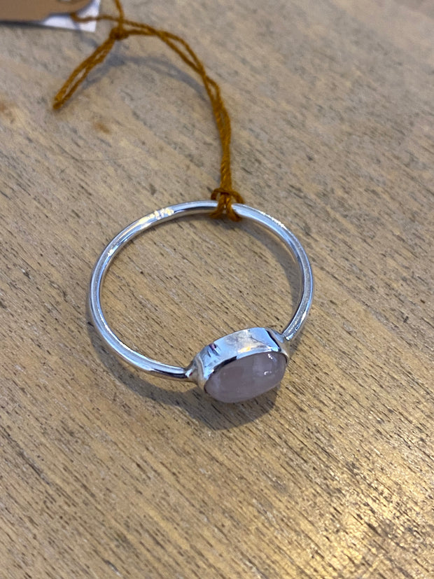 Some Sterling Silver Ring with Oval Pale Pink Opaque Stone X24