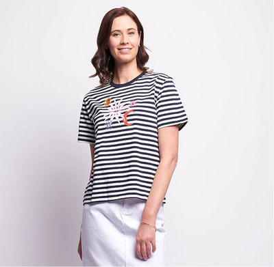 OH Three Stripe and Applique T-Shirt in Navy White Quirky TP14168