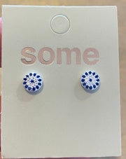 Some Sterling Silver Blue Round Stud Earrings 498