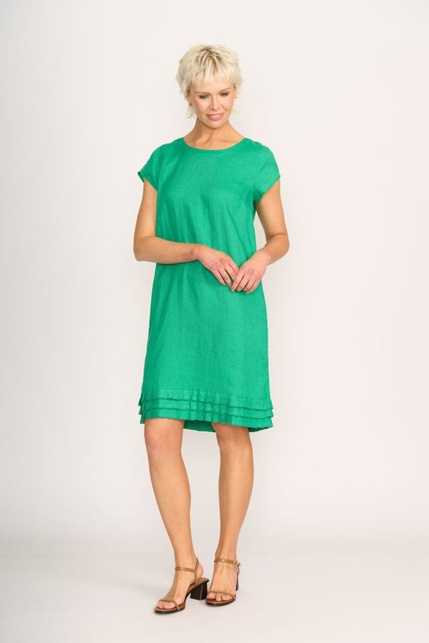 Foil Linen Pleat Dreams Dress in Green TP14026