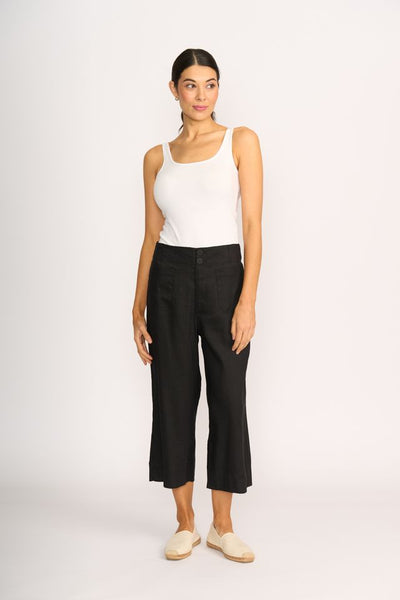 OH Three Wide Leg Mid Length Trousers in Black TP14108