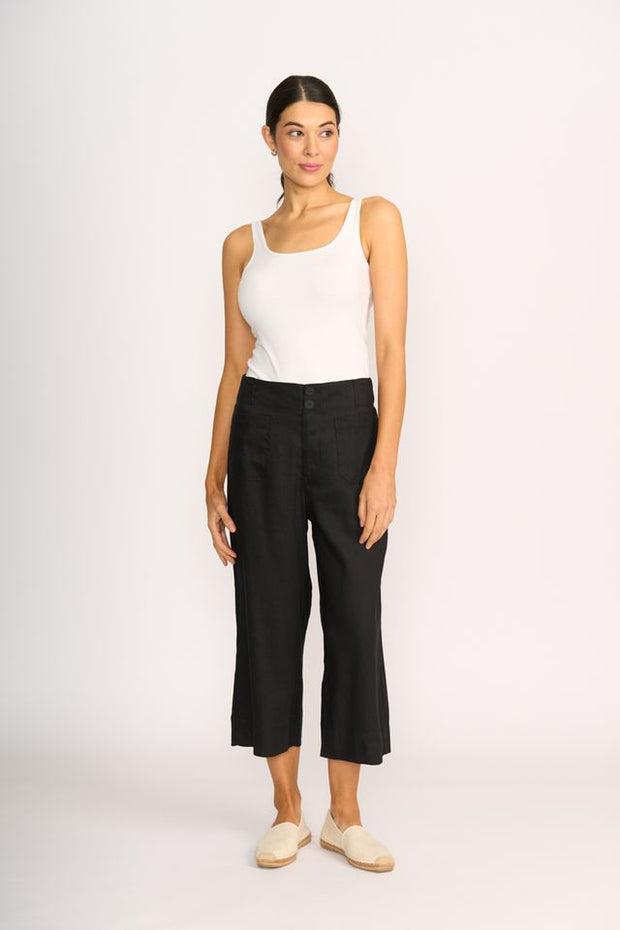 OH Three Wide Leg Mid Length Trousers in Black TP14108