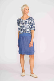 Foil Pleat Dreams Linen Skirt in Denim TP14163