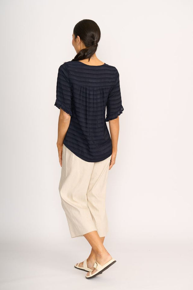Preen Scoop Ruffle Sleeve Top in Navy Stripe TP14677