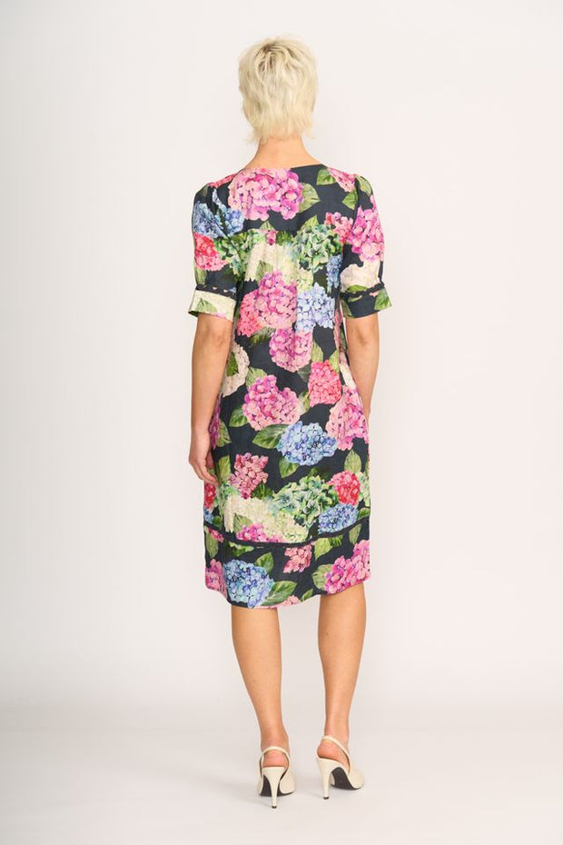 Foil Trim Time Hydrangea Linen Dress TP14557