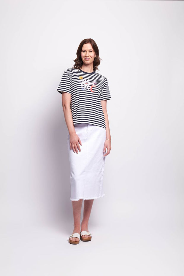 OH Three Stripe and Applique T-Shirt in Navy White Quirky TP14168