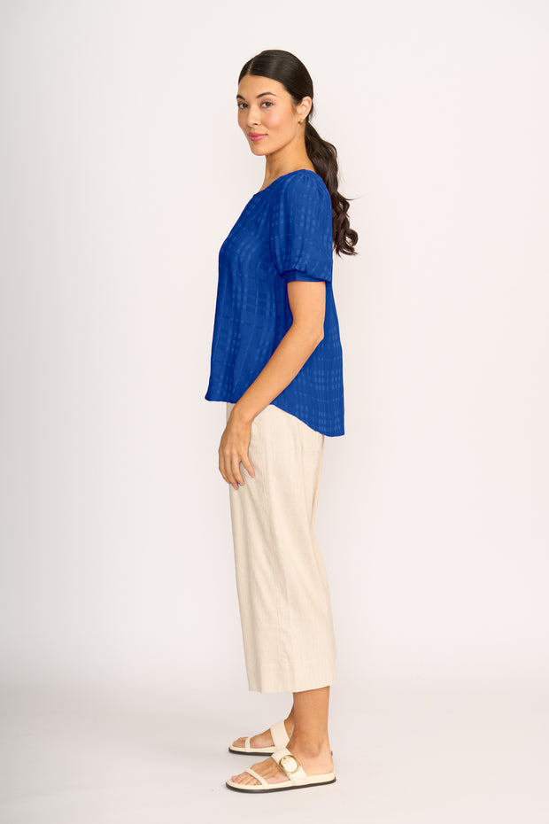 OH Three Volume Sleeve Scoop Hem Top in Blue TP14056