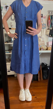 Foil Button Front Dress in Denim Linen TP13787