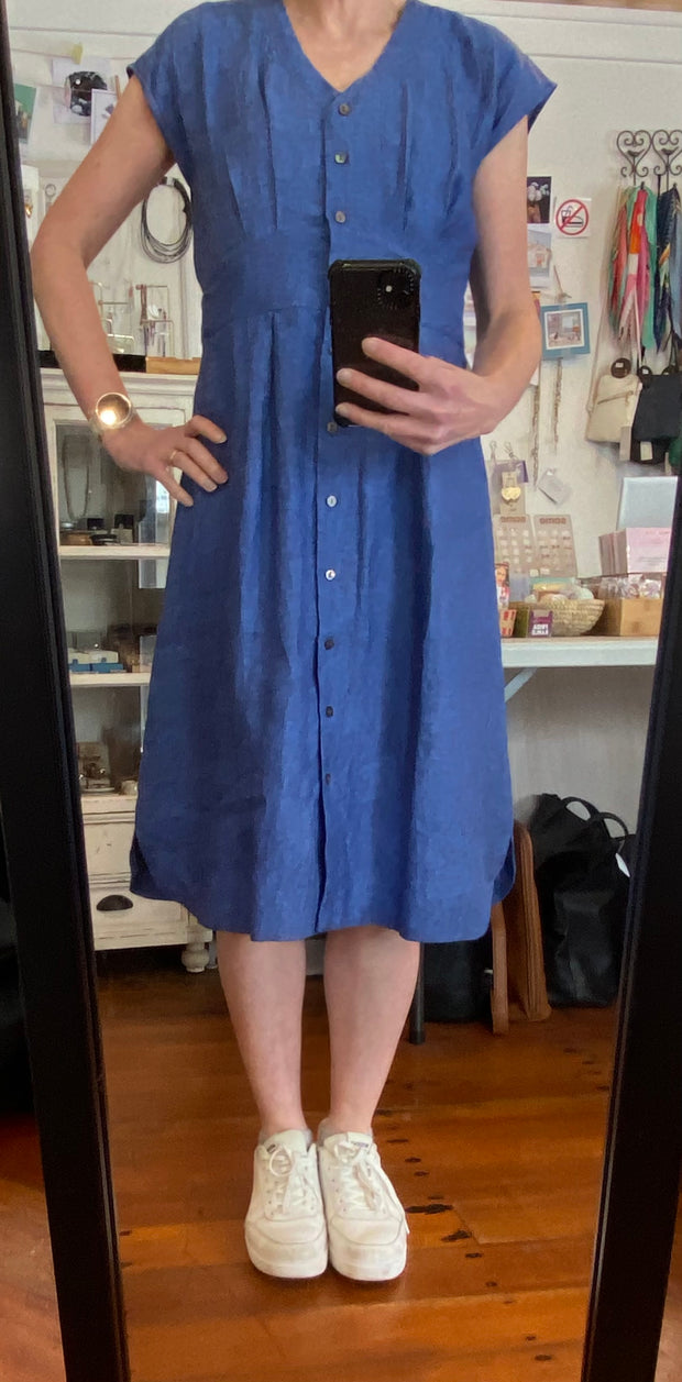 Foil Button Front Dress in Denim Linen TP13787