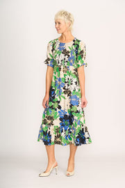 Foil Midi Shirred Bodice Dress in Floral Delight TP13788