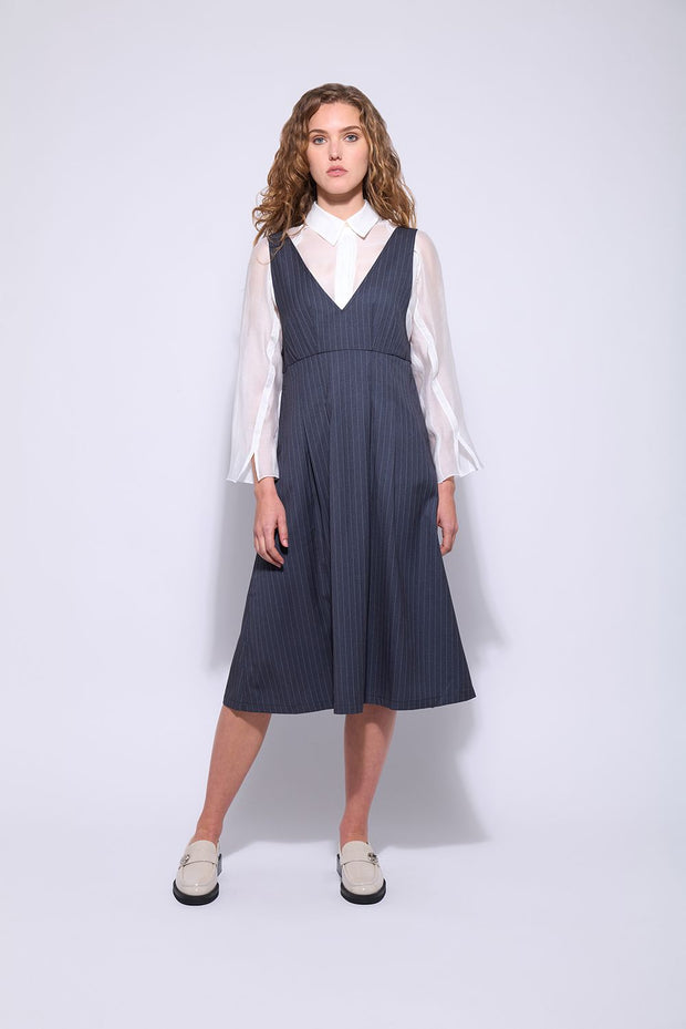 Neris Hepburn Pinafore in Steel Stripe 2743