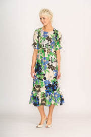 Foil Midi Shirred Bodice Dress in Floral Delight TP13788