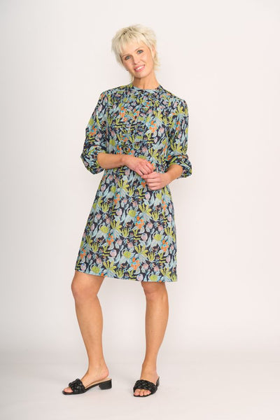 Foil Navy Floral Pintuck and Lace Dress TP14547