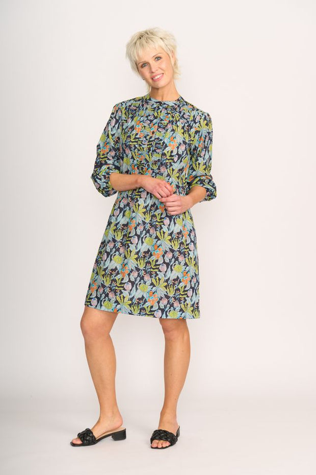 Foil Navy Floral Pintuck and Lace Dress TP14547