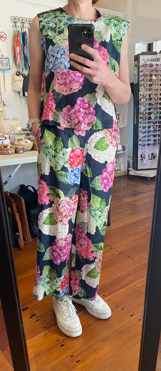 Foil Linen Wide Leg Cropped Hydrangea Pants TP14104