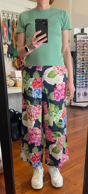 Foil Linen Wide Leg Cropped Hydrangea Pants TP14104