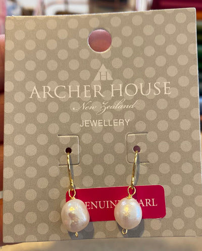Archer House Dainty Genuine Pearl Hook Earrings Cream 127
