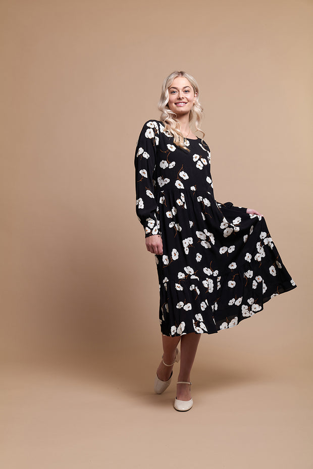 Preen Midi Long Sleeve Dress in Buds Print TP12223