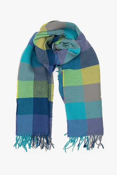 Antler Crimp Check Scarf | Blues & Green CBC