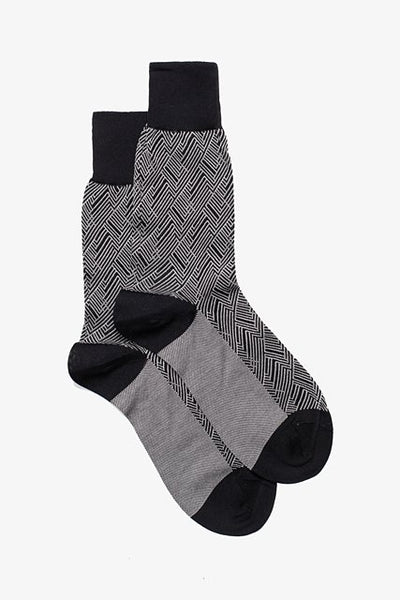 Antler Mens / Large Unisex Black Herringbone Sock