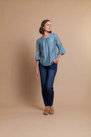 OH Three Turquoise Ruffles Top with Scoop Hem TP13937