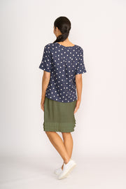 Foil Navy Spot Pleat Back Top Linen TP14551