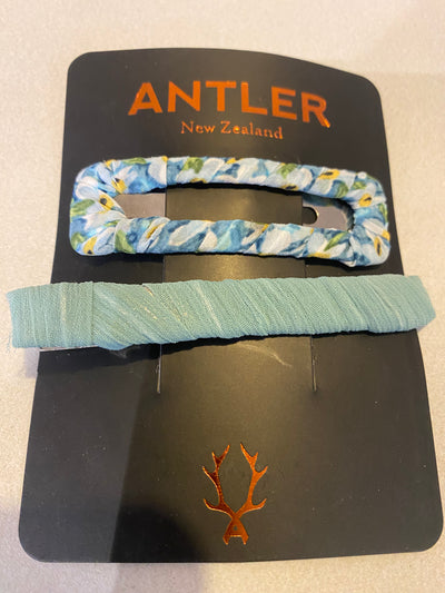 Antler Clip Set Floral Blue