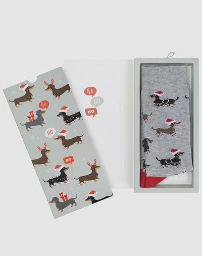 Bamboozld Mens Ho Ho Ho Dash Bamboo Sock Card - Grey