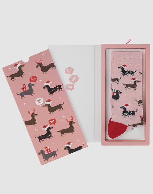 Bamboozld Ho Ho Ho Dash Pink Women's Bamboo Sock Card