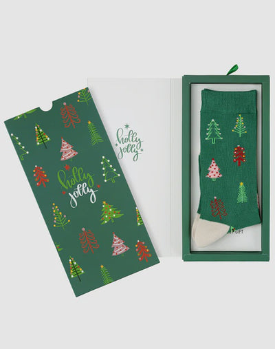 Bamboozld Holly Jolly Trees Women's Bamboo Sock Card