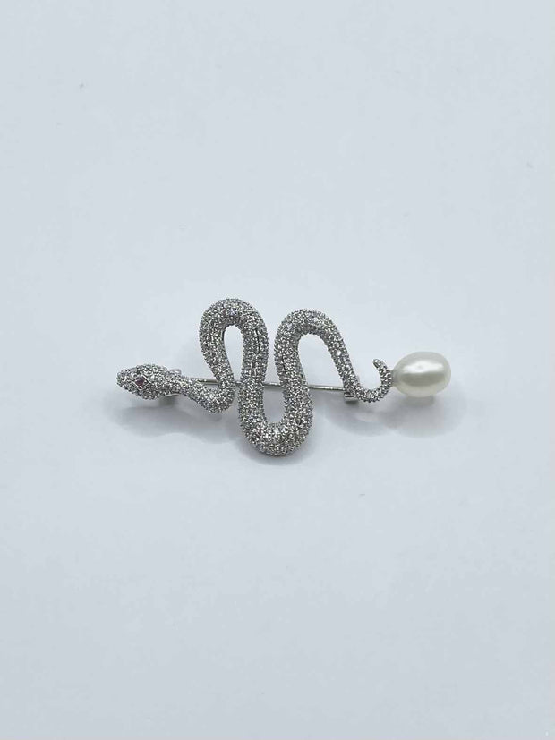 Some Diamante Snake with Pearl Brooch 146