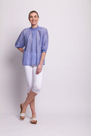 Foil Shirr Bliss Blouse in Peri Blue TP14124