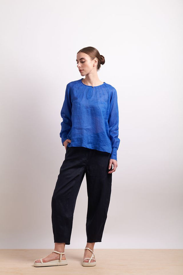 Neris Pin Tuck Blouse 2825 in Marina Blue