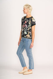 Memo Botanical Knit Back, Round Neck Top TP11335