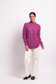 Foil Cable Knit Scoop Hem Jumper in Purple TP14378