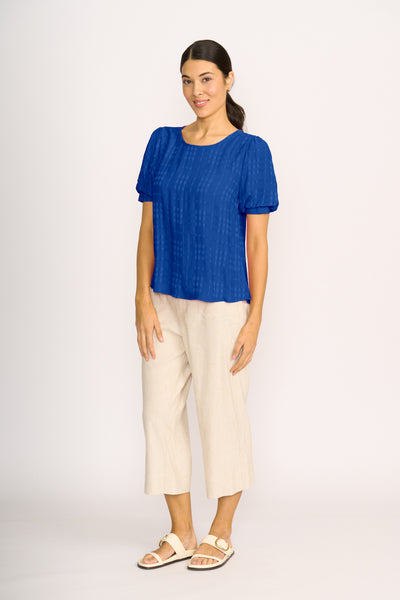 OH Three Volume Sleeve Scoop Hem Top in Blue TP14056