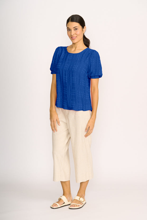 OH Three Volume Sleeve Scoop Hem Top in Blue TP14056