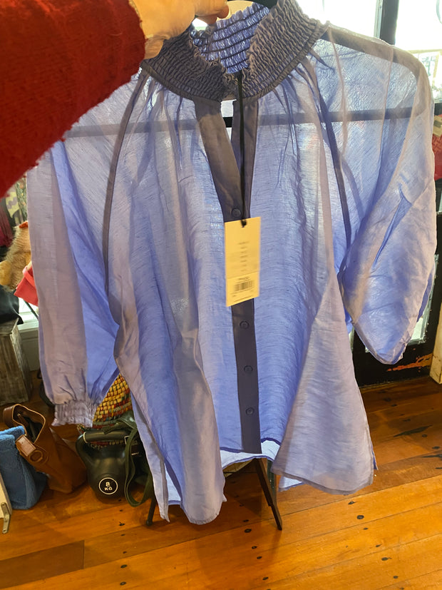 Foil Shirr Bliss Blouse in Peri Blue TP14124