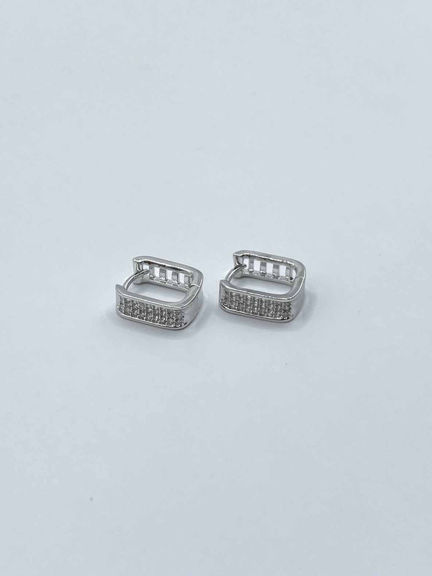 Some Silver Square Diamante Huggie Earrings 238