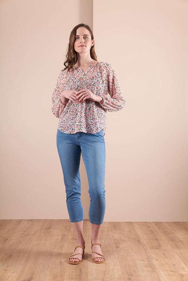 Memo V Neck Chiffon Peasant Blouse Tp13452