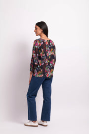 Foil Floral Burst Gathered Scoop Hem Top TP10656