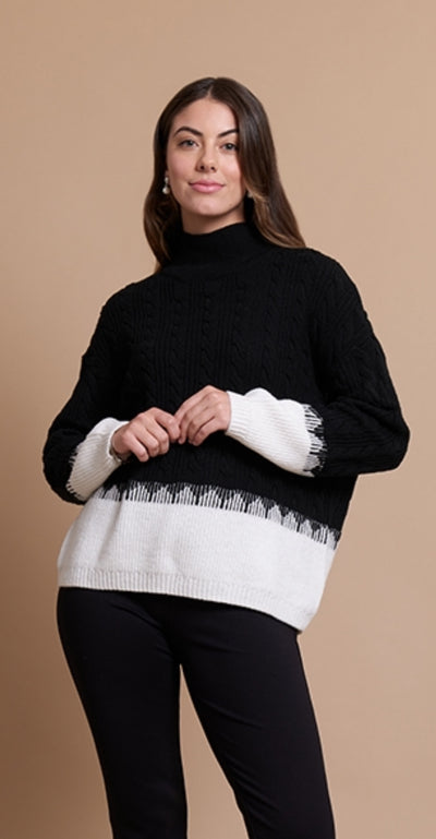 OH Three Cable Knit Jumper with Contrast Hem TP13561