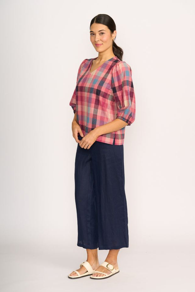 Foil Linen Wide Leg Cropped Trousers in Midnight TP14104